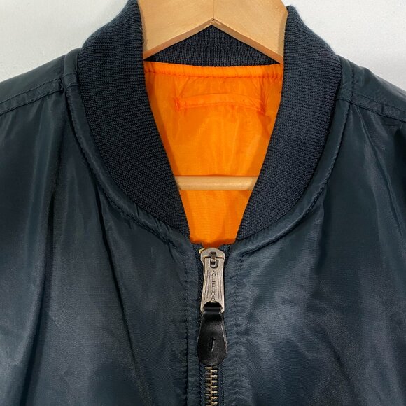 Vintage Flyer's Man Intermediate MA-1 Reversible Bomber Jacket Navy men's size M - Picture 3 of 6